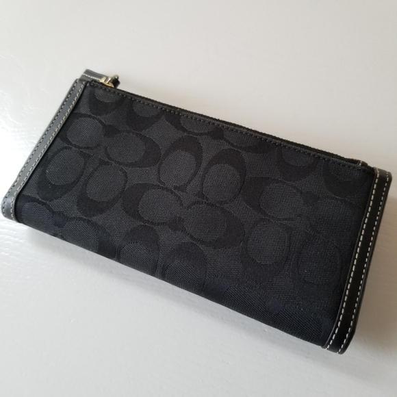 Coach Signature Jacquard Leather Tri-Fold Wallet With Checkbook Cover - Picture 3 of 11